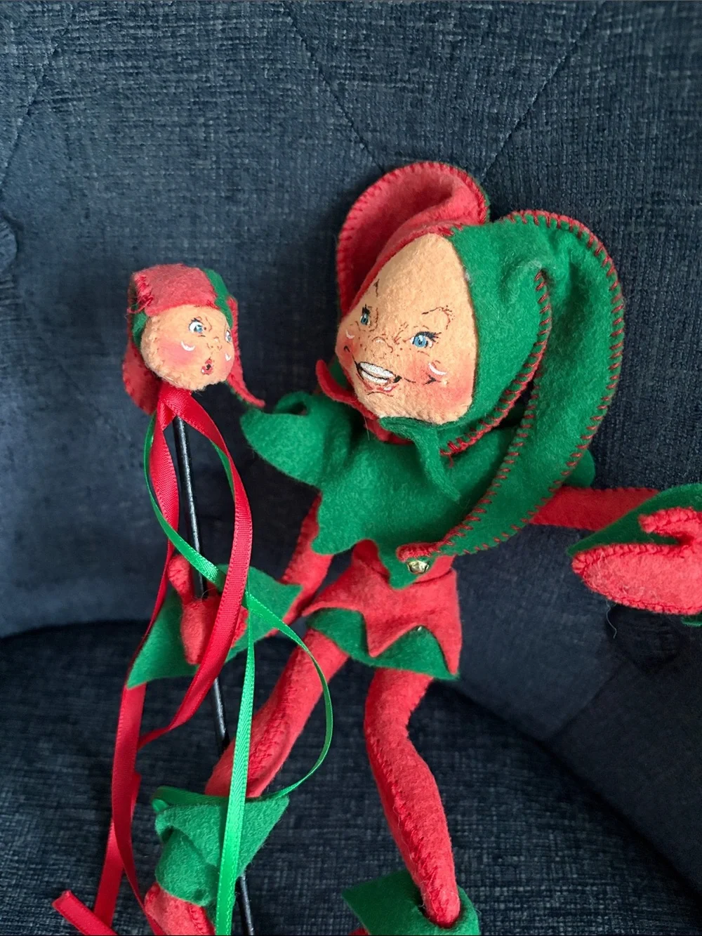 Annalee Red and Green Elf Marionette Doll
